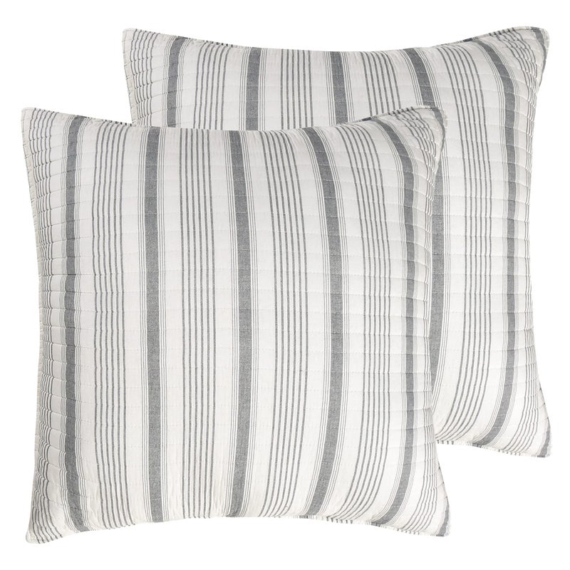 Levtex Home - Camden - Euro Shams (Set of 2) - Quilt Back Stripe - Subtle Famhouse Stripe - Grey and Cream - (26x26in.), No Insert - Image 1